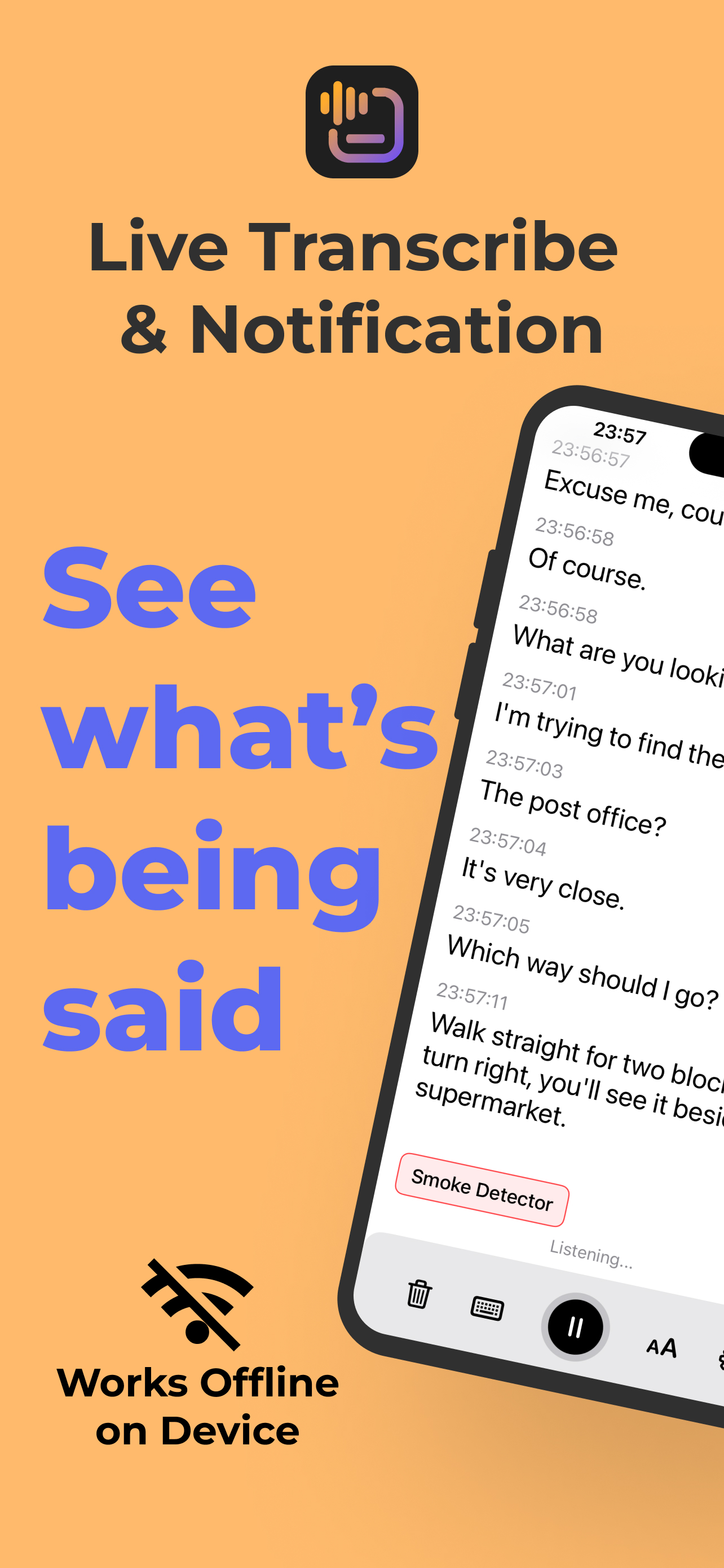 Live Transcribe & Notification iPhone app screenshot 1